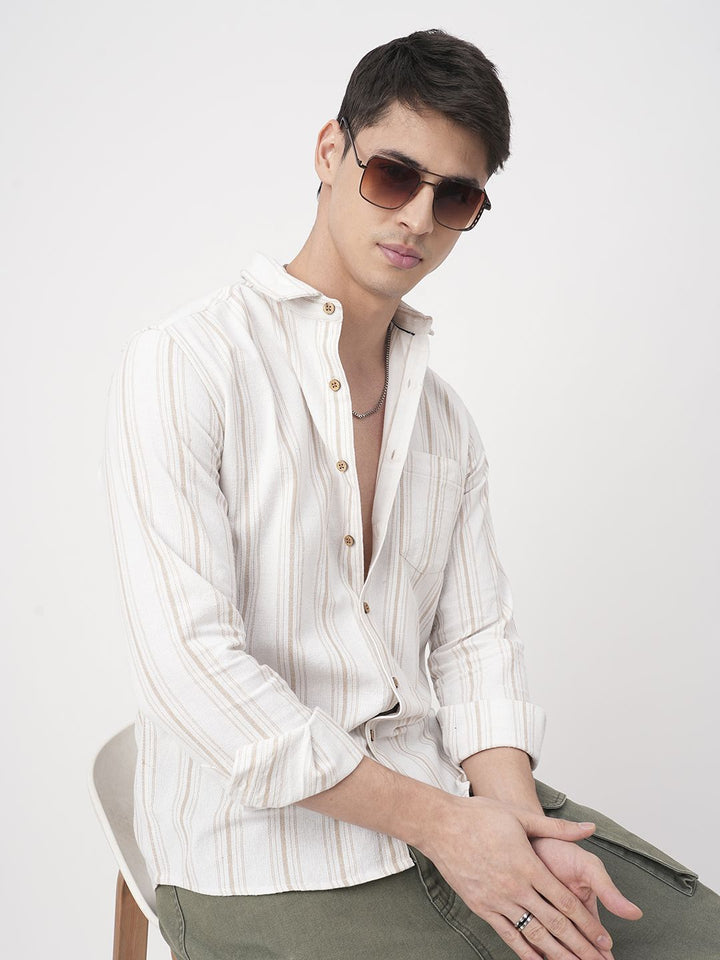 VASTRADO Men Classic Slim Fit Multi Stripes Opaque Striped Casual Shirt