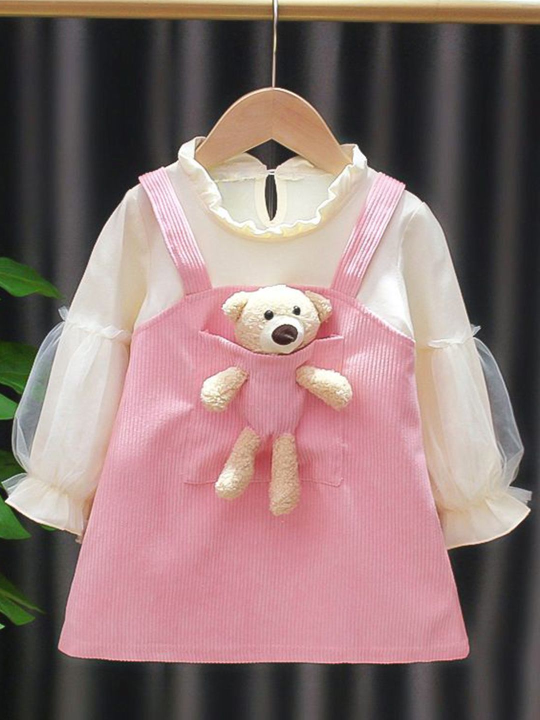 YK Applique Girls Mock neck Puff sleeves A-Line Dress