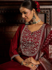 Indo Era Ethnic Motifs Zari Embroidered Liva Kurta with Trouser & Dupatta