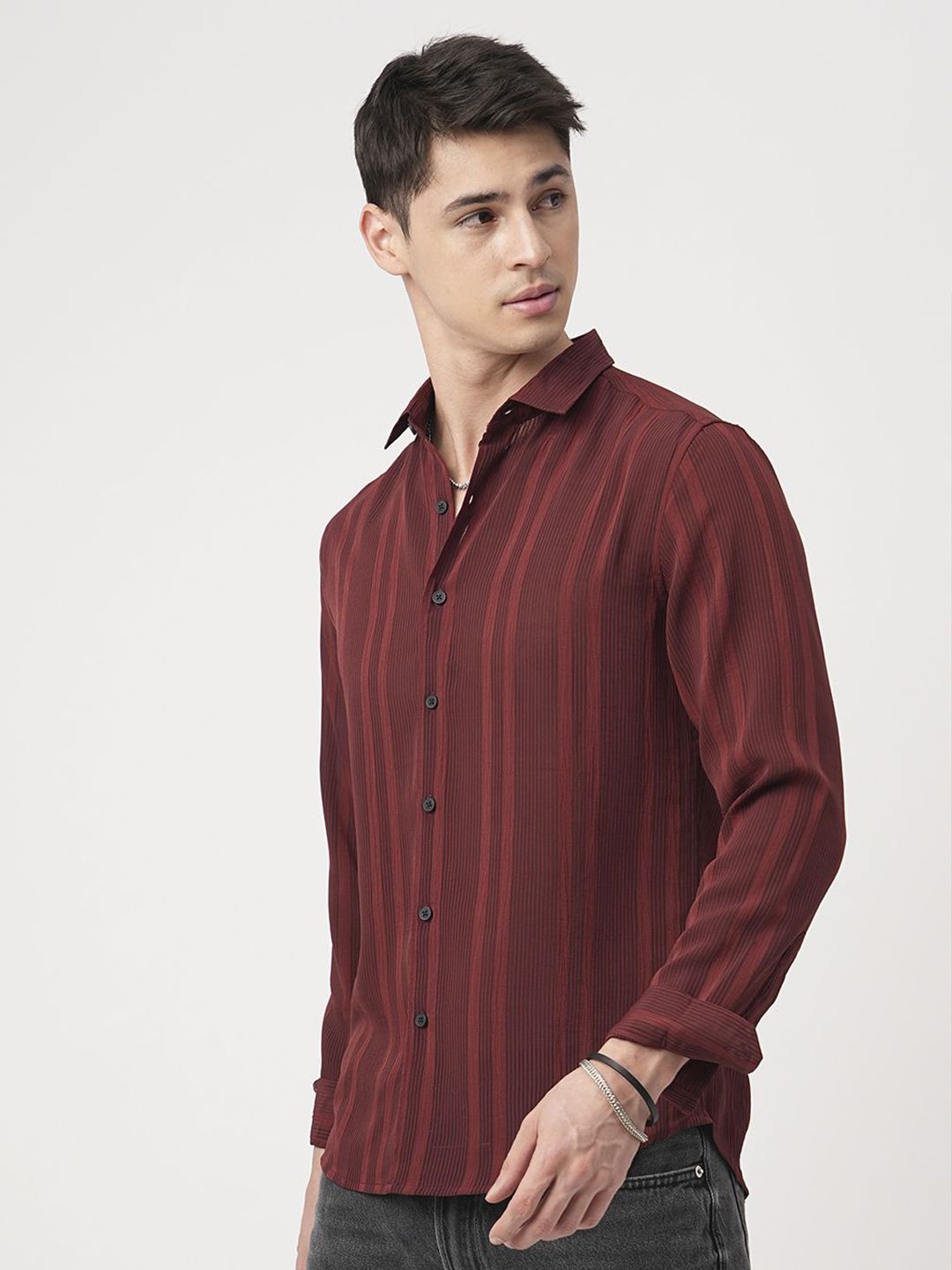 VASTRADO Men Classic Slim Fit Opaque Striped Casual Shirt