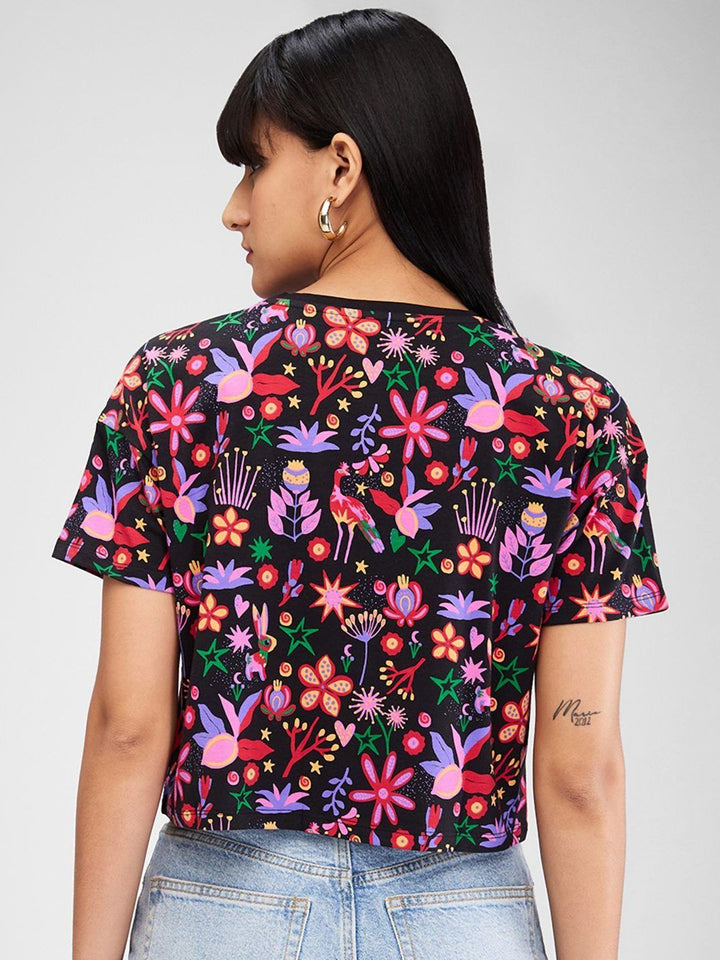 SPYKAR Women Floral Printed Tropical Pockets Boxy T-shirt