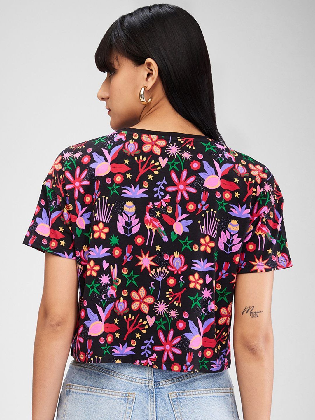 SPYKAR Women Floral Printed Tropical Pockets Boxy T-shirt