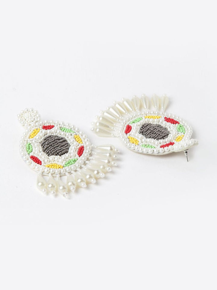 DressBerry Gold-Plated Contemporary Stone Studded & Beaded Drop Earrings