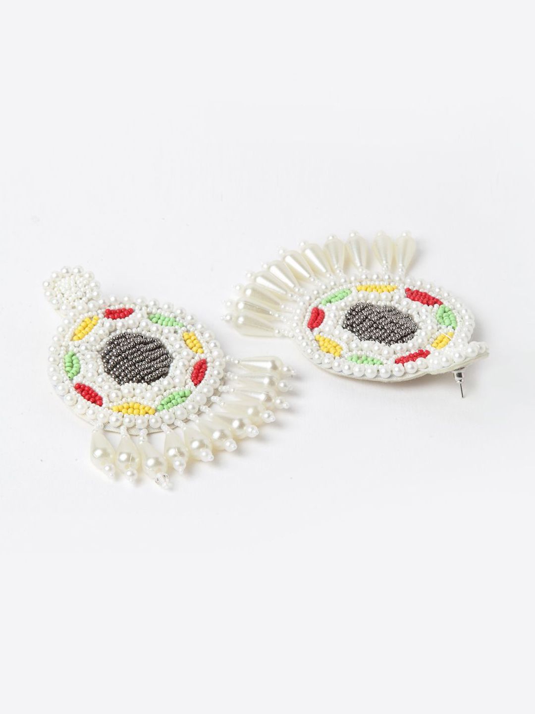 DressBerry Gold-Plated Contemporary Stone Studded & Beaded Drop Earrings