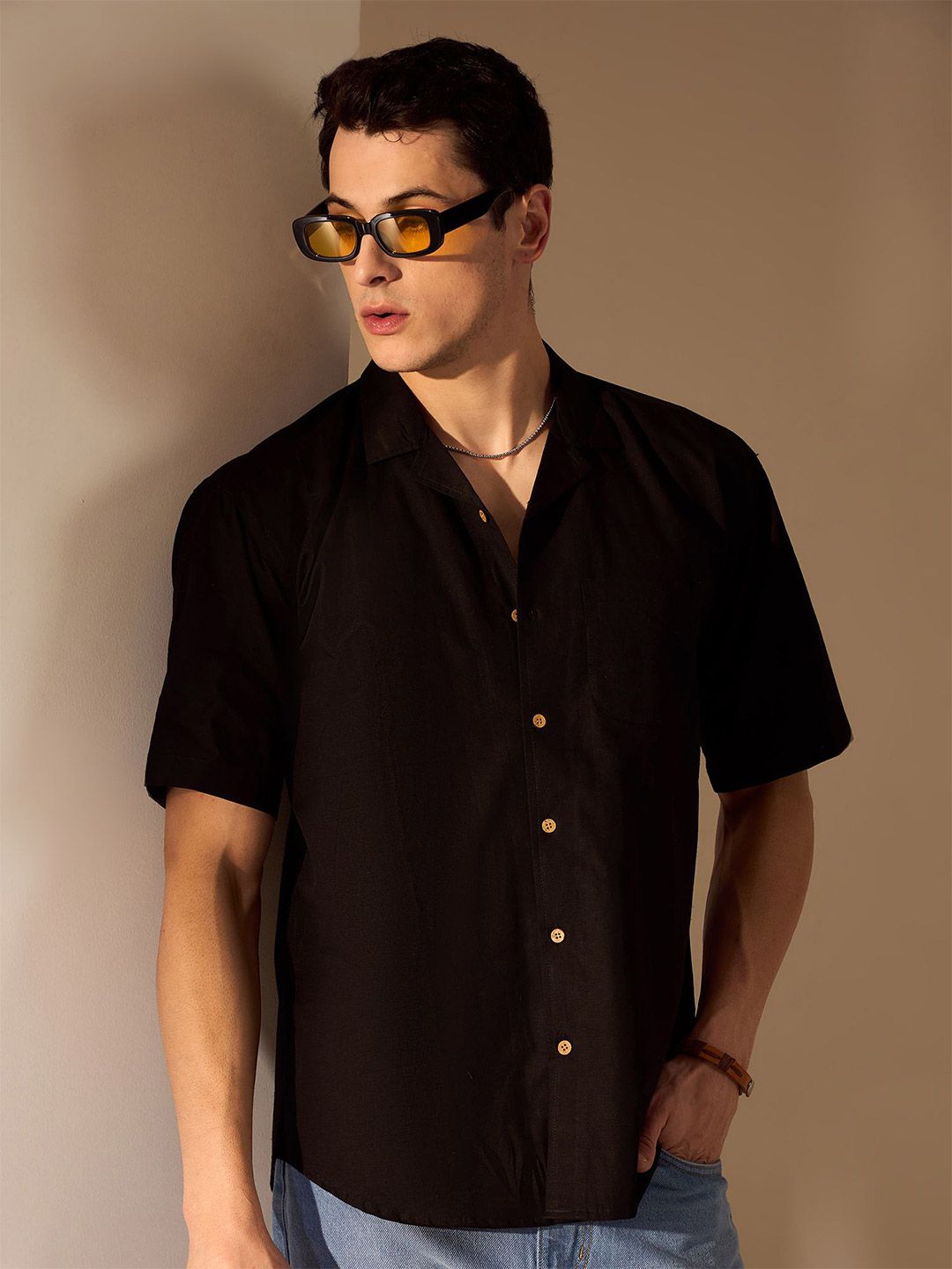 DENNISON Relaxed Hemp Cuban Collar Drop-Shoulder Sleeves Oversized Shirt
