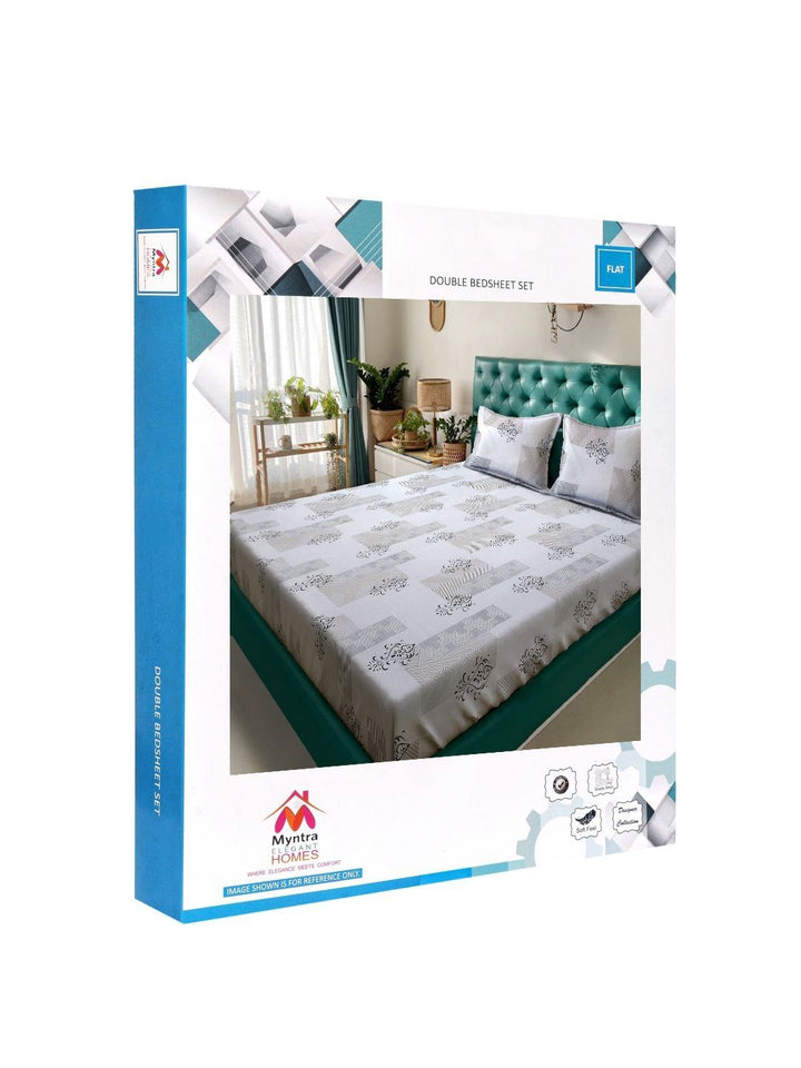 Myntra Elegant Homes Motif Etnik Kelabu Policotton 300 TC Cadar Halus King dengan 2 Sarung Bantal-98 x 89 inci