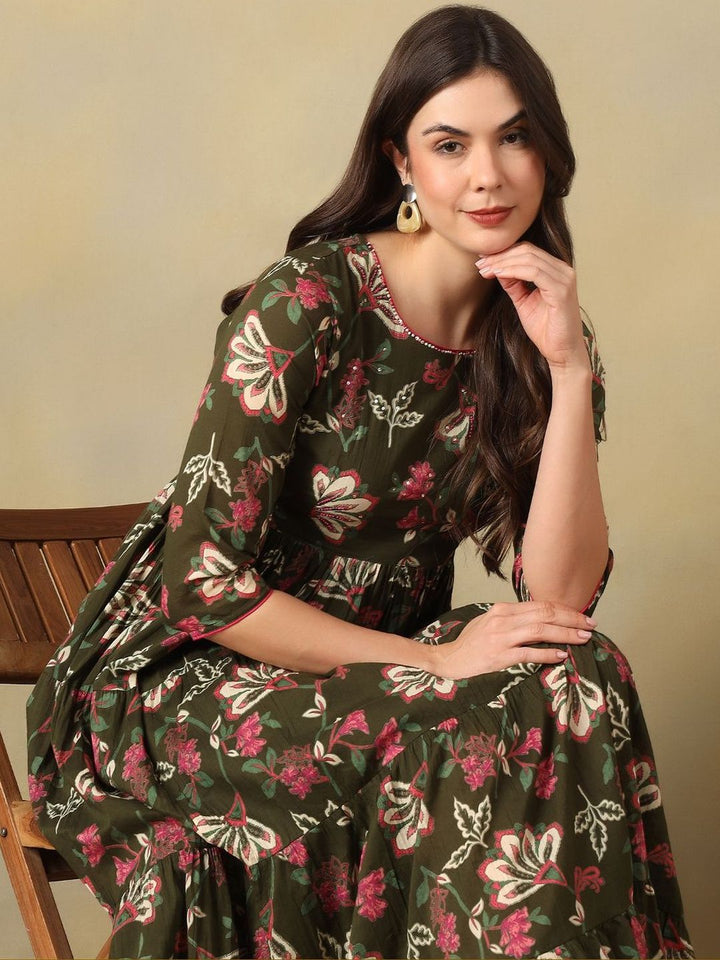 Mamicha Floral Print A-Line Maxi Dress