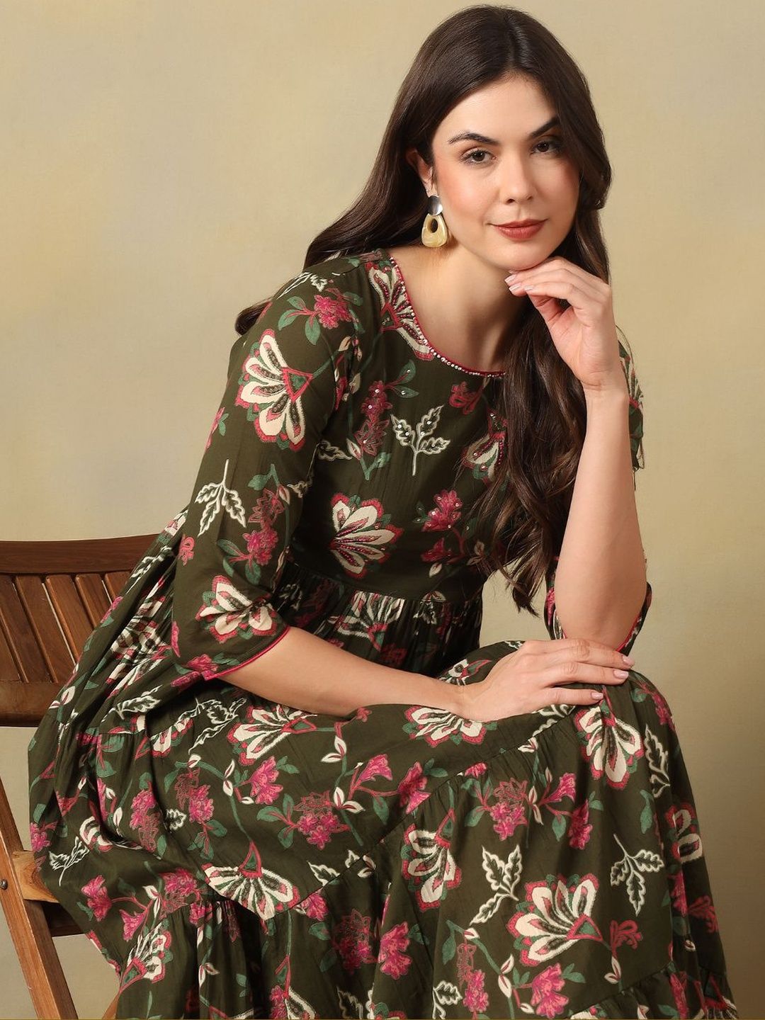 Mamicha Floral Print A-Line Maxi Dress
