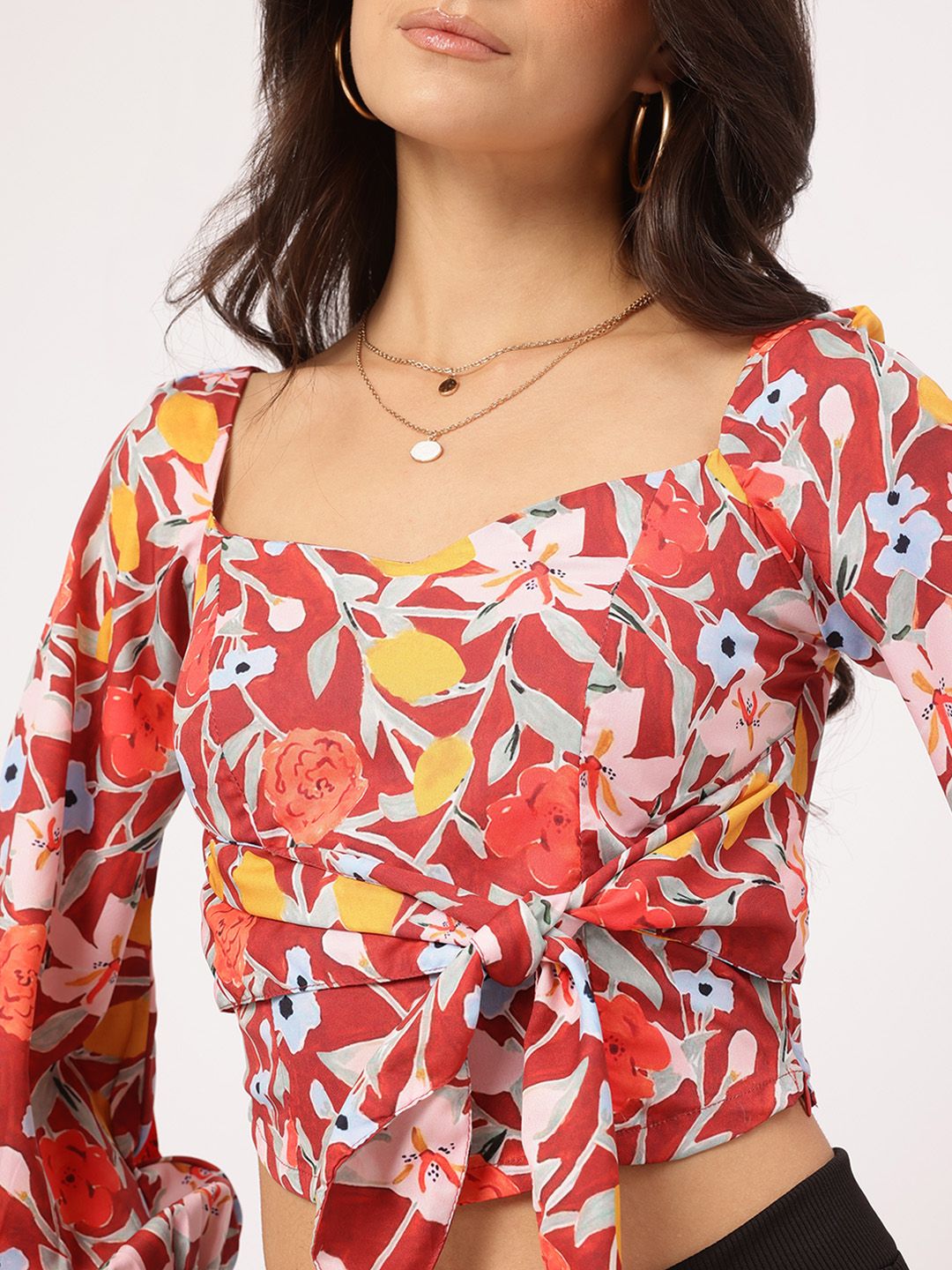 DressBerry Sweet Serenity Floral Print Tie-Up Crop Top
