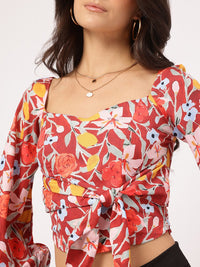 DressBerry Sweet Serenity Floral Print Tie-Up Crop Top