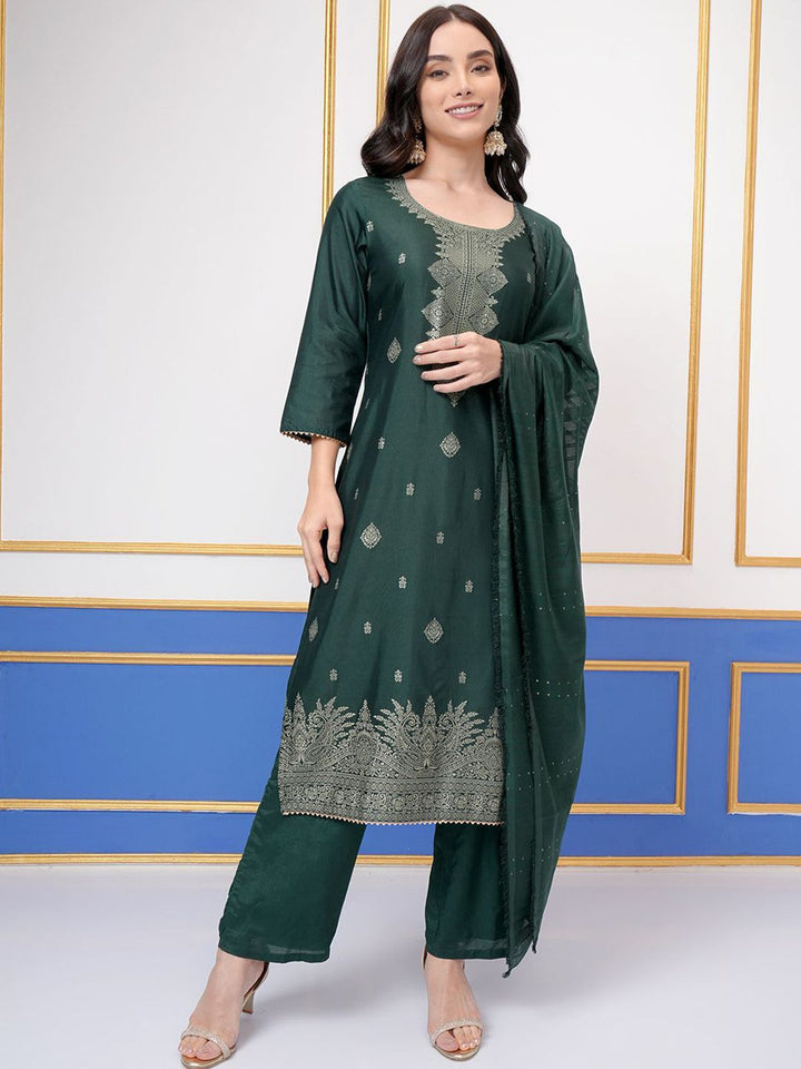 Vishudh Ethnic Motifs Woven Design Regular Straight Kurta With Trouser With Dupatta