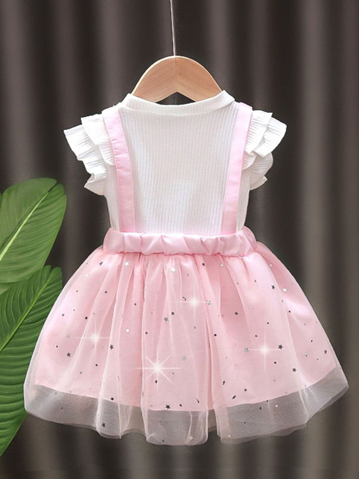 YK Girls Embellished Colourblocked Cotton Fit & Flare Dress
