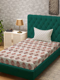 Myntra Elegant Homes Beige Floral 400 TC Cadar Tempat Tidur Single dengan 1 Sarung Bantal