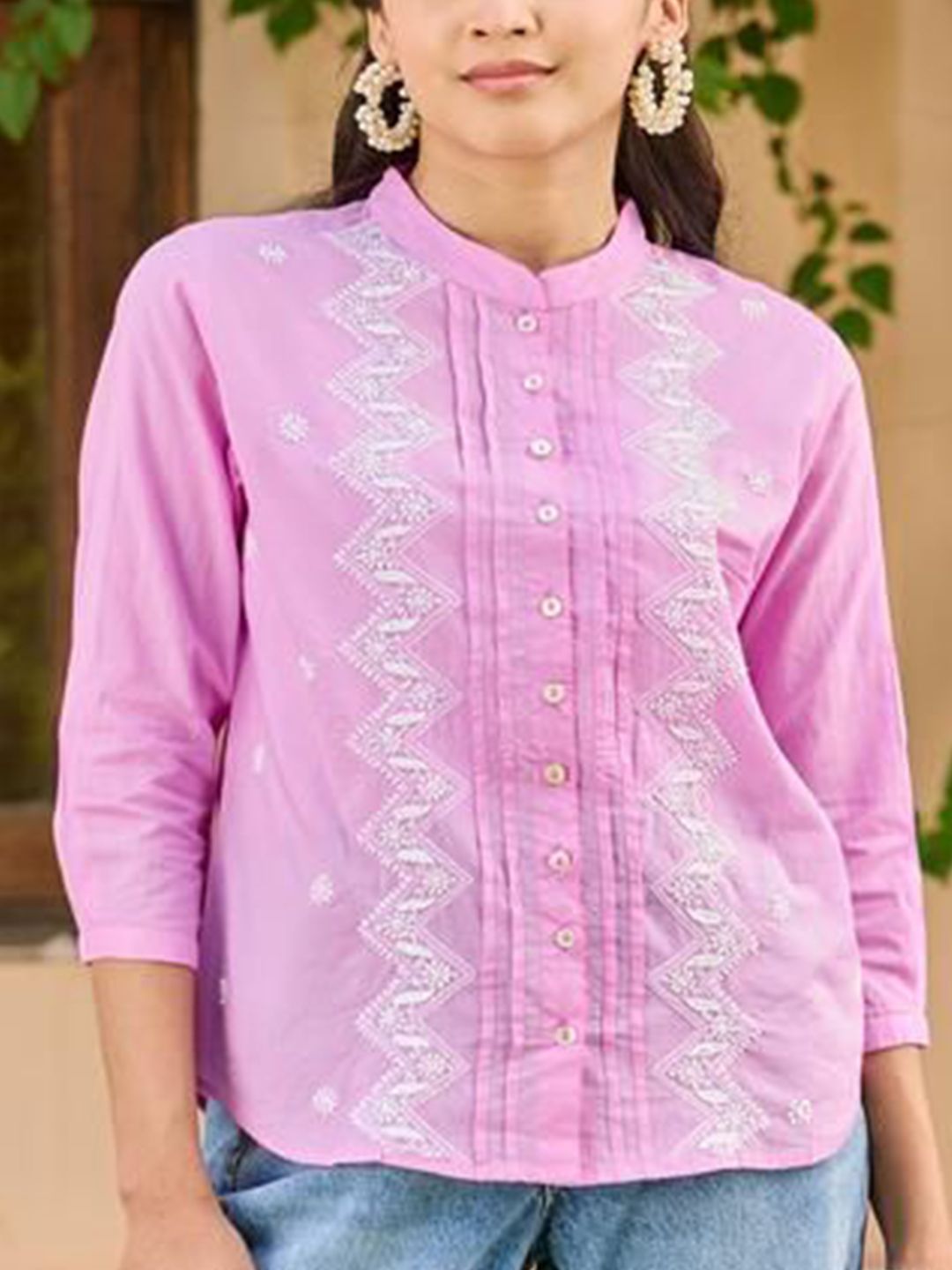 House of Chikankari Women Lavender Cotton Chikankari Embroidered Top