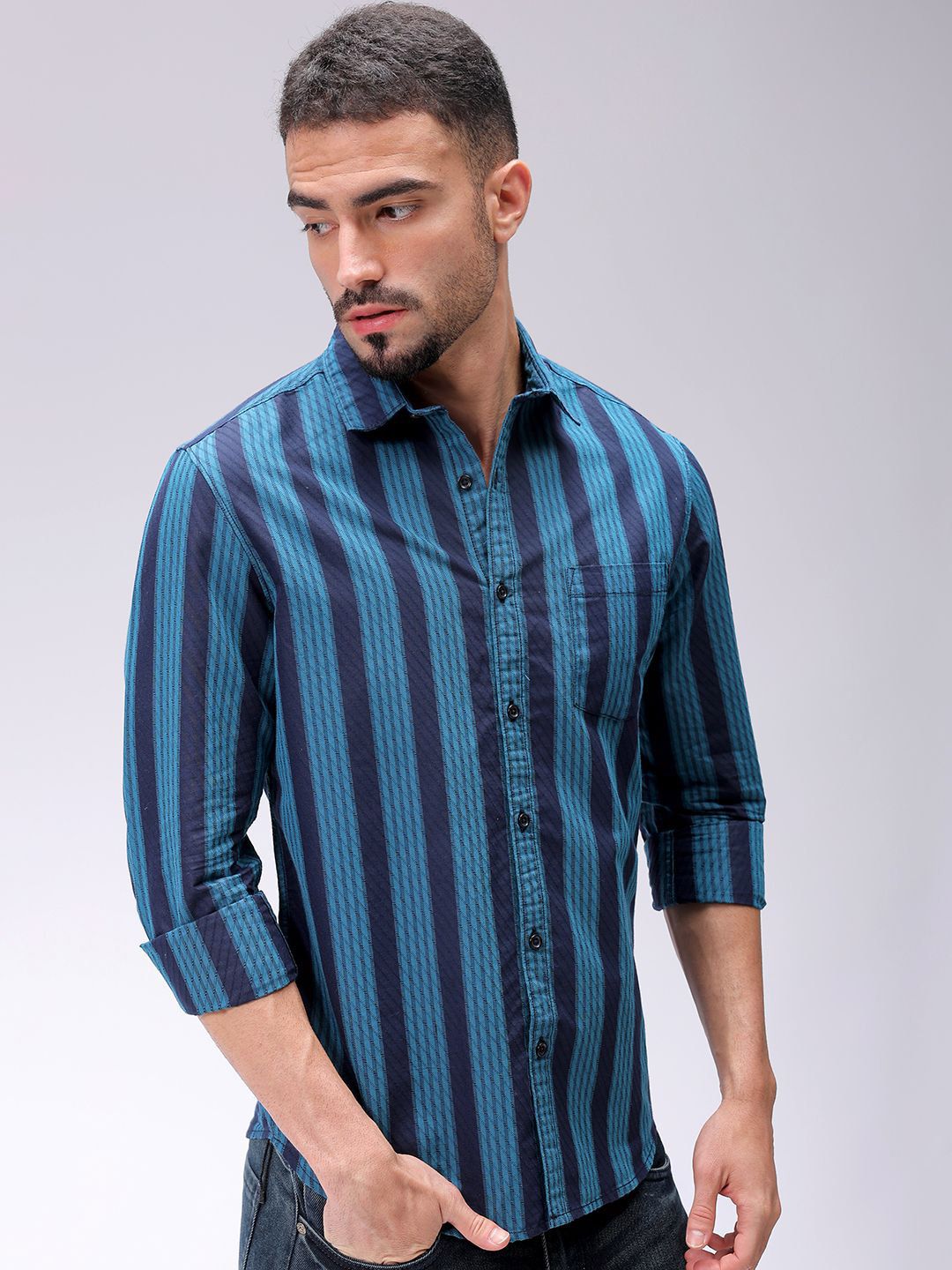 The Indian Garage Co Men Slim Fit Multi Stripes Opaque Striped Casual Shirt