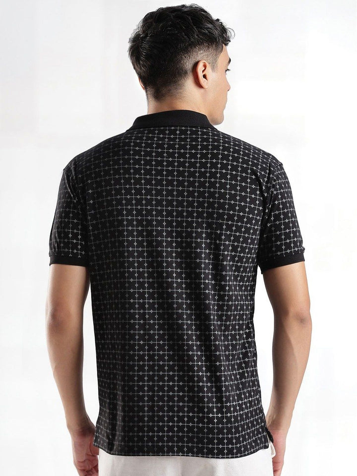 ADRO Geometric Printed Polo Collar Cotton T-shirt