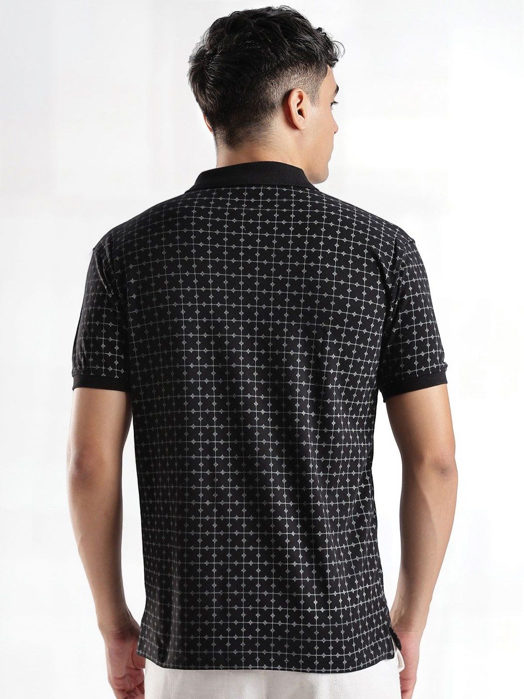 ADRO Geometric Printed Polo Collar Cotton T-shirt
