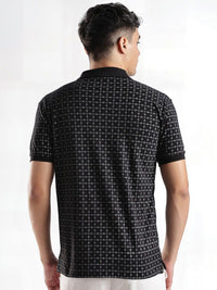 ADRO Geometric Printed Polo Collar Cotton T-shirt