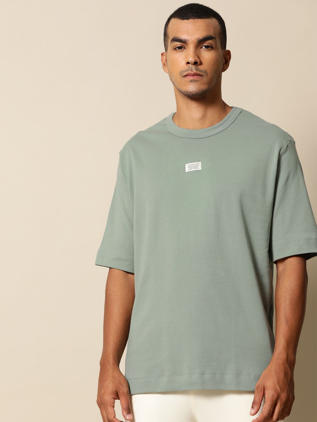 Mr Bowerbird Men Green Cotton Falsafah Kotas Krew Leher T-Shirt Kapas Tulen yang Beratur