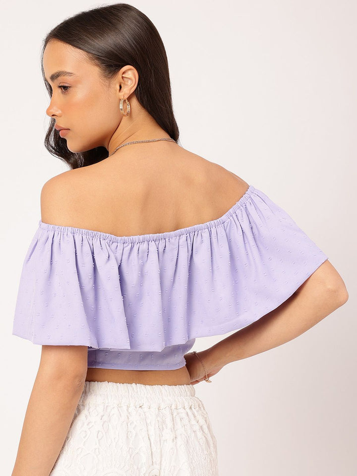 DressBerry Lavender Haze Dobby Ruffled Bardot Top