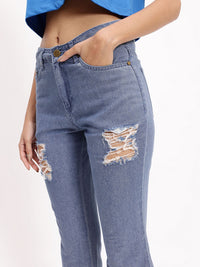 DressBerry Women Fresh And Modern Distressed Pure Cotton Flared Jeans