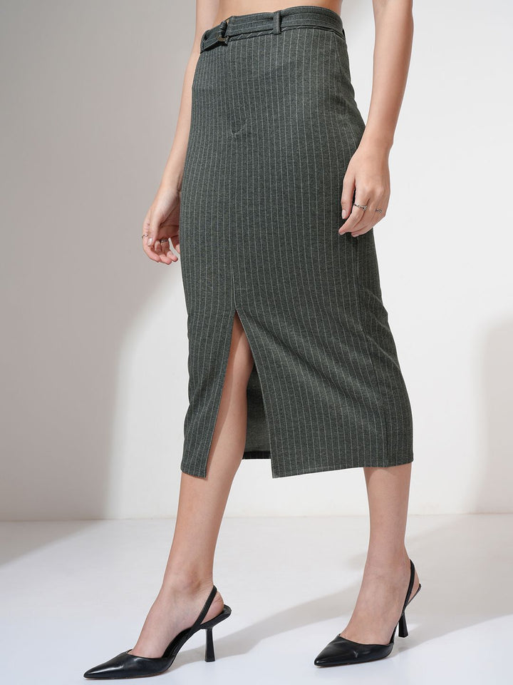 CHIC BY TOKYO TALKIES Women Striped Pencil Midi Skirt