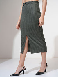 CHIC BY TOKYO TALKIES Women Striped Pencil Midi Skirt