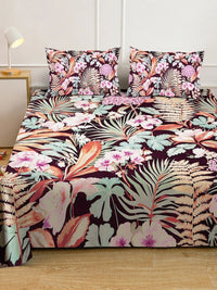 KLOTTHE Purple & Blue Floral Printed Dilengkapi 400 TC King 7D Cadar dengan 2 Sarung Bantal