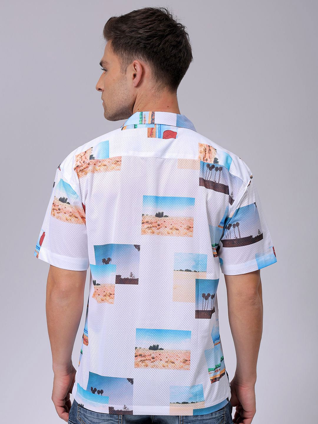 The Indian Garage Co Men Relaxed Fit Photo Printed Textured Resortwear Shirt