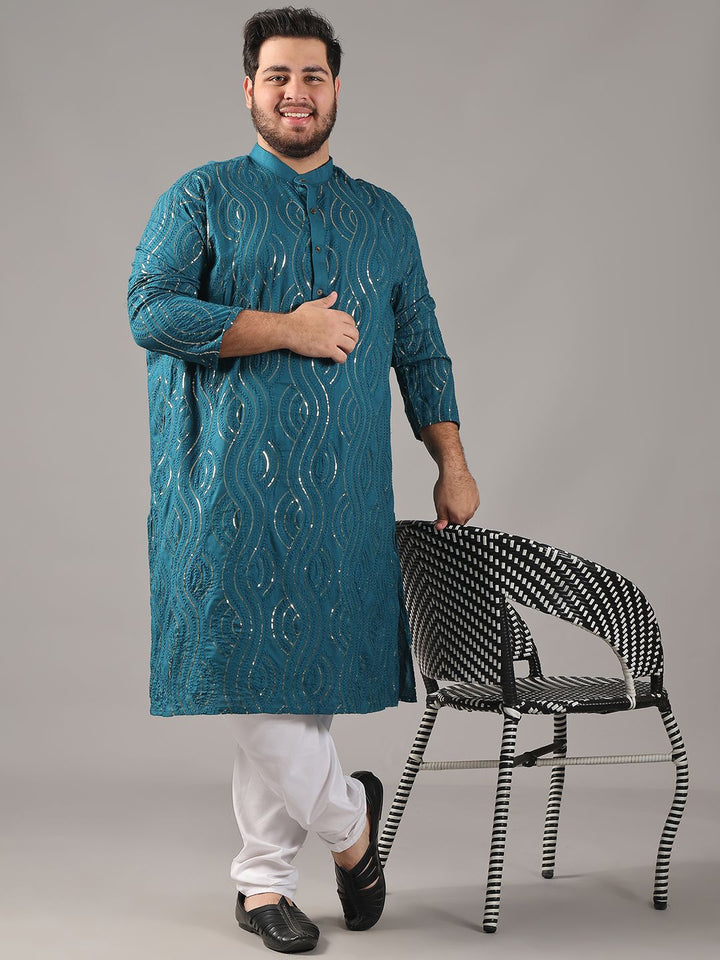 SOJANYA PLUS Plus Size Men Floral Embroidered Pure Cotton Straight Kurta & Pyjamas