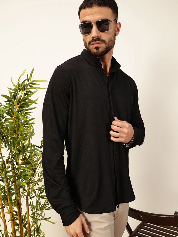 Thomas Scott 
Men Premium Slim Fit Vertical Stripes Textured Casual Shirt