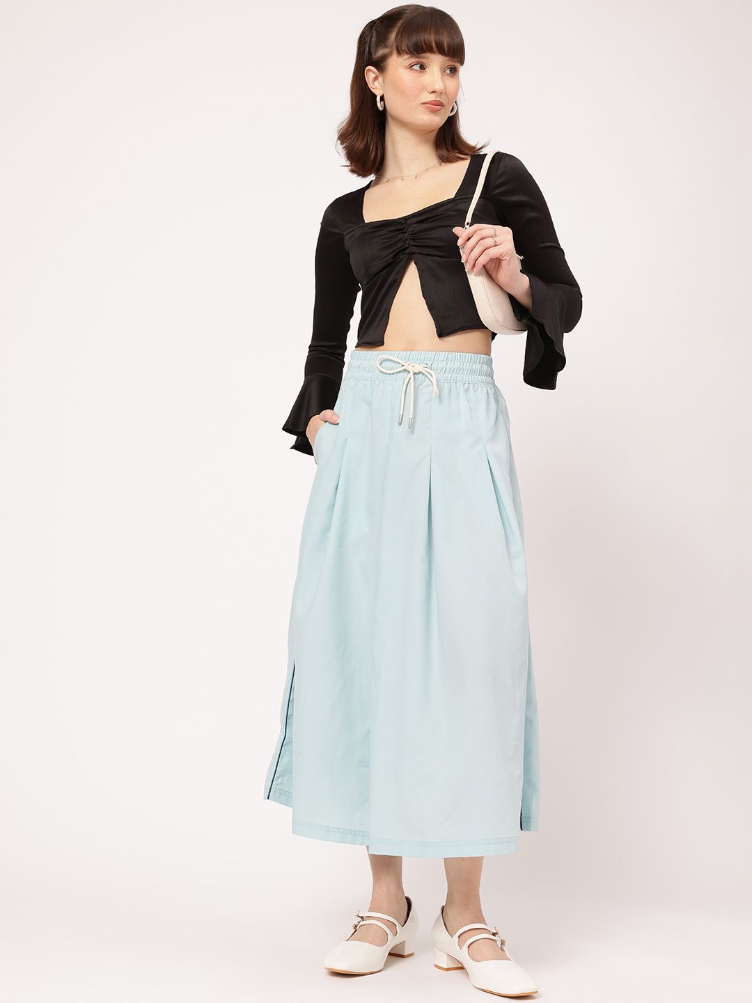 DressBerry Fusion & Finesse Bell Sleeve Textured Front-Slit Crop Top