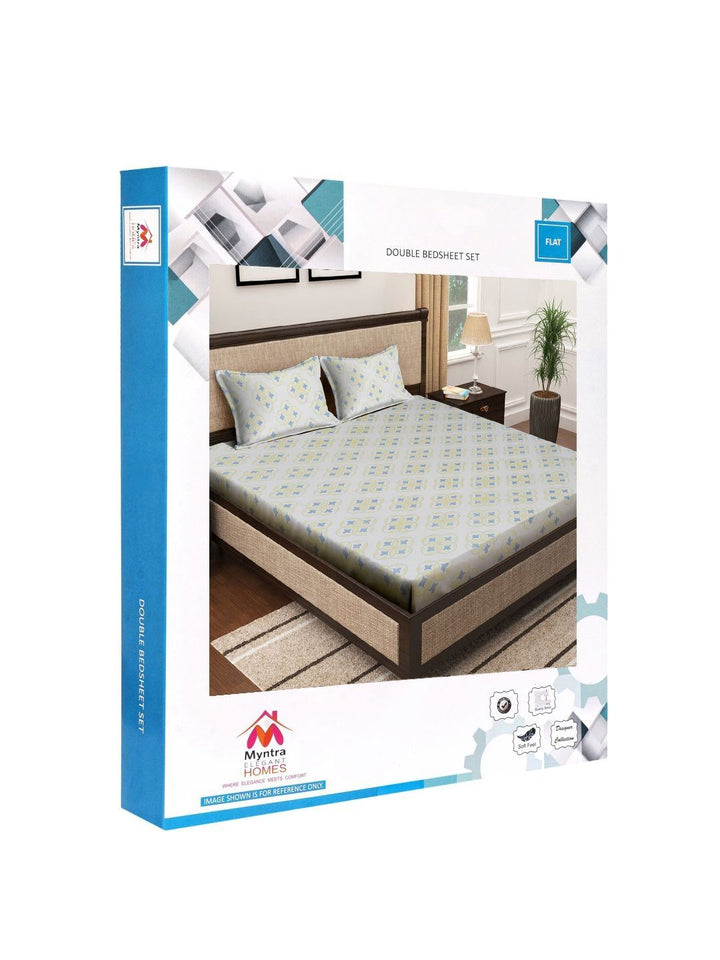 Myntra Elegant Homes Grey Floral Cotton 400 TC King Superfine Bedsheet with 2 Pillow Covers-98 x 89 inches