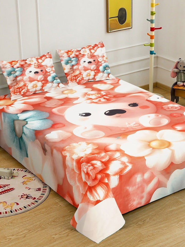 Myntra Elegant Homes Peach Printed Flat 400 TC King 7D Cadar Dengan 2 Sarung Bantal