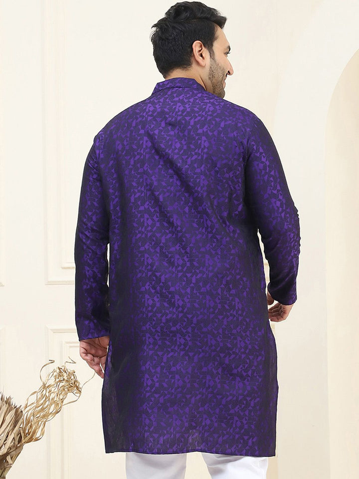 SOJANYA Plus Geometric Woven Design Mandarin Collar Long Sleeves Straight Kurta