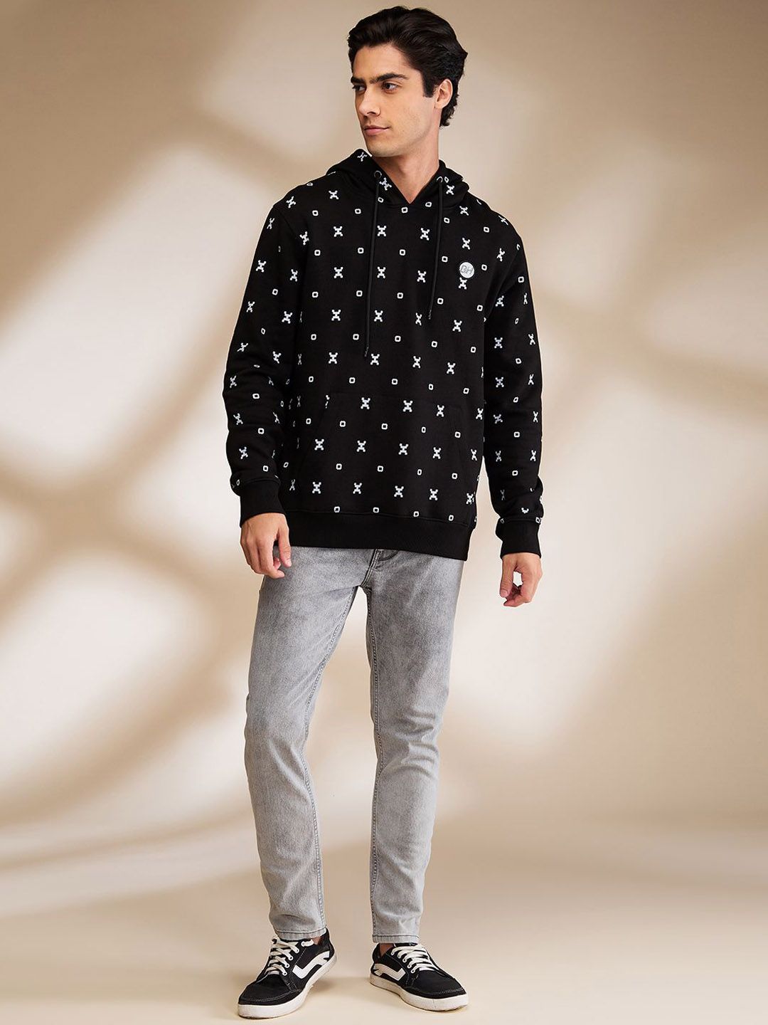 Being Human Geometric Printed Hooded Long Sleeves Pullover