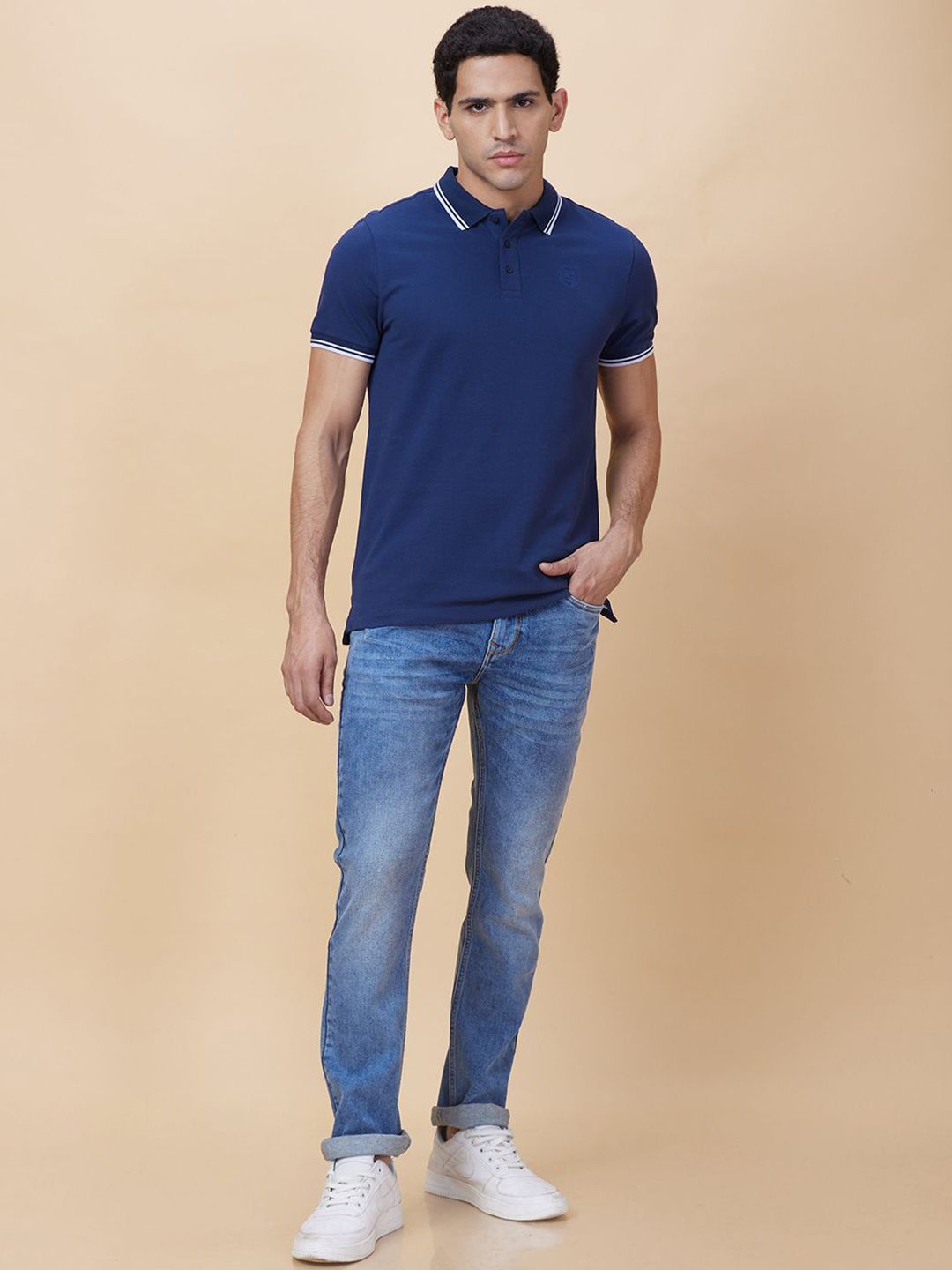 Being Human Men Solid Polo Collar Cotton T-shirt