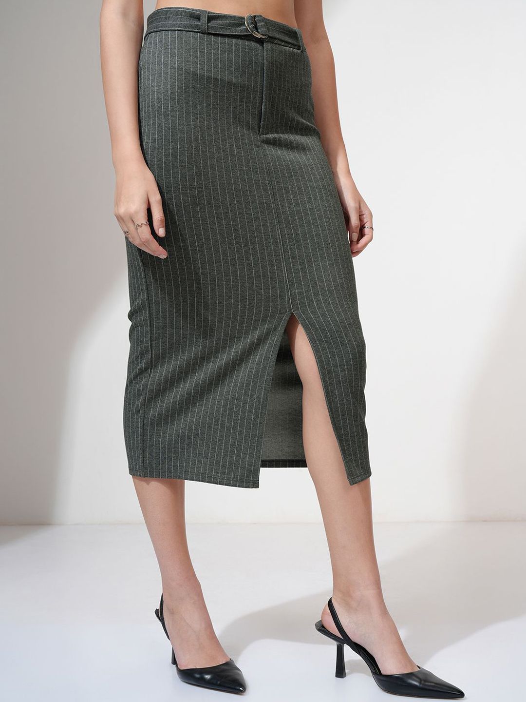 CHIC BY TOKYO TALKIES Women Striped Pencil Midi Skirt