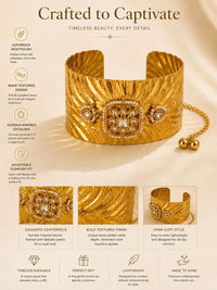 PANASH Gold-Plated Artificial Stones Studded Cuff Bracelet