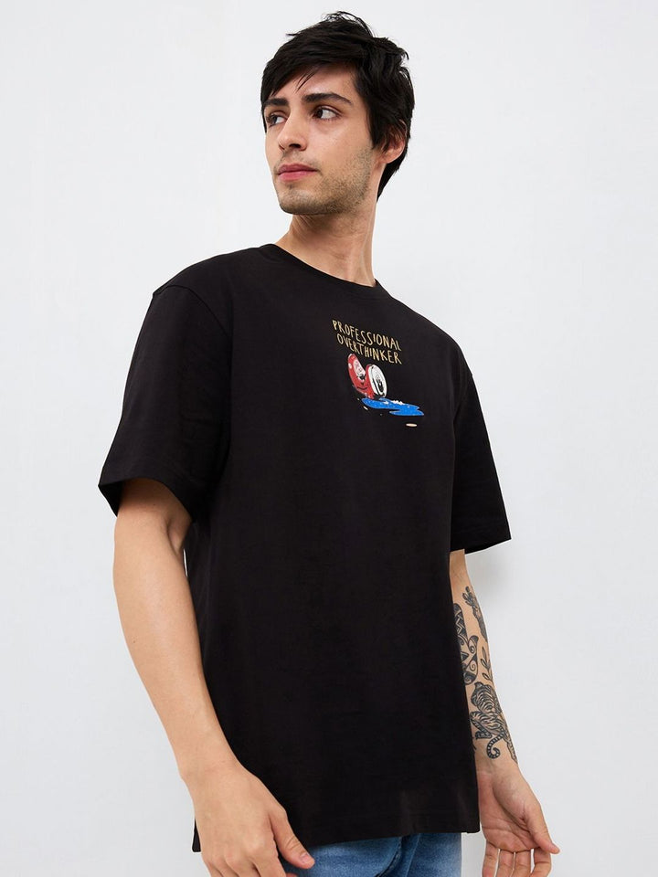 SPYKAR Men Typography Printed Round Neck Cotton Relaxed Fit T-shirt