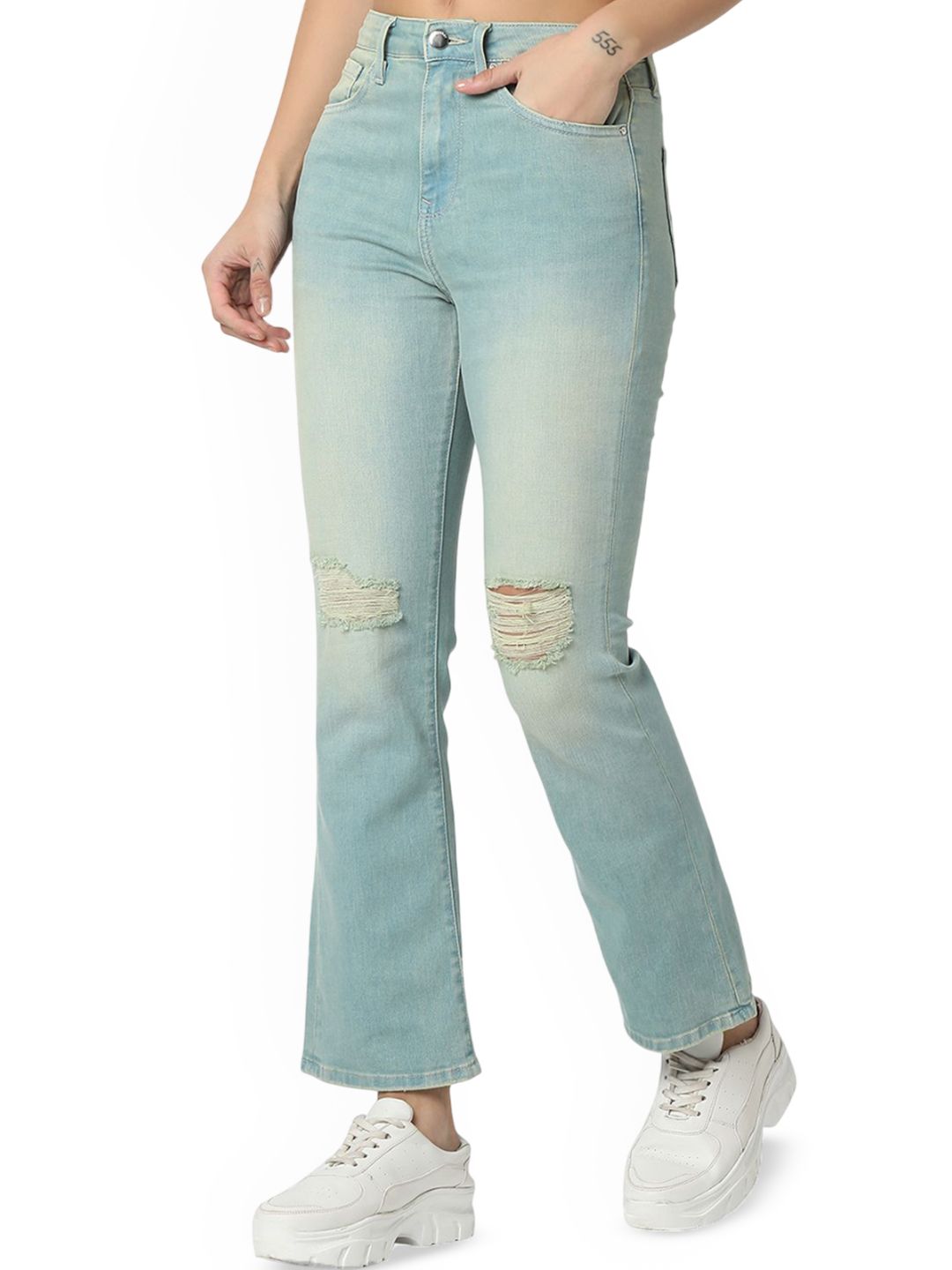 SPYKAR Women High-Rise Mildly Distressed Light Fade Jeans