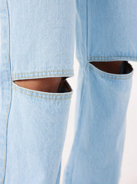 DressBerry Women Slash-Knee Edge Straight Fit Pure Cotton Jeans
