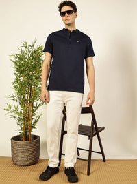 Thomas Scott Men Solid Mandarin Collar Cotton T-Shirt