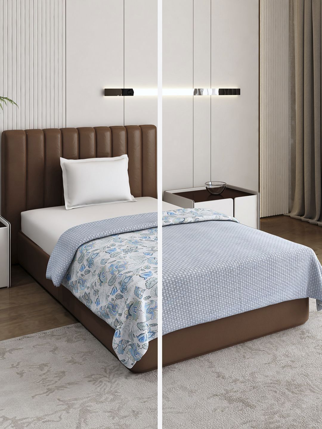 Monte Carlo Blue & White Floral Mild Winter 150 GSM Single Bed Dohar