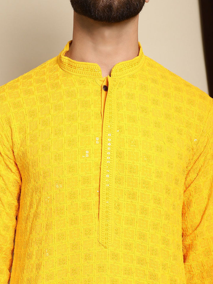 Anouk Yellow Embroidered Sequinned Pure Cotton Kurta with Churidar