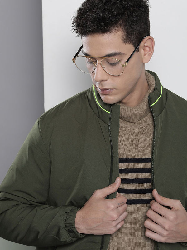 The Indian Garage Co Men Solid Zip-Front Bomber Jacket