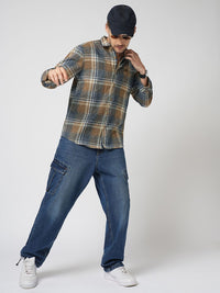 VASTRADO Men Classic Slim Fit Tartan Checked Cutaway Collar Cotton Casual Shirt