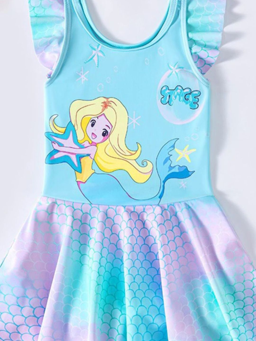 YK Girls Printed Round Neck Swim Dress