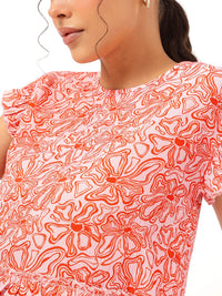 DressBerry Citrus Moment Flutter Sleeve Ruffled Floral Print Top