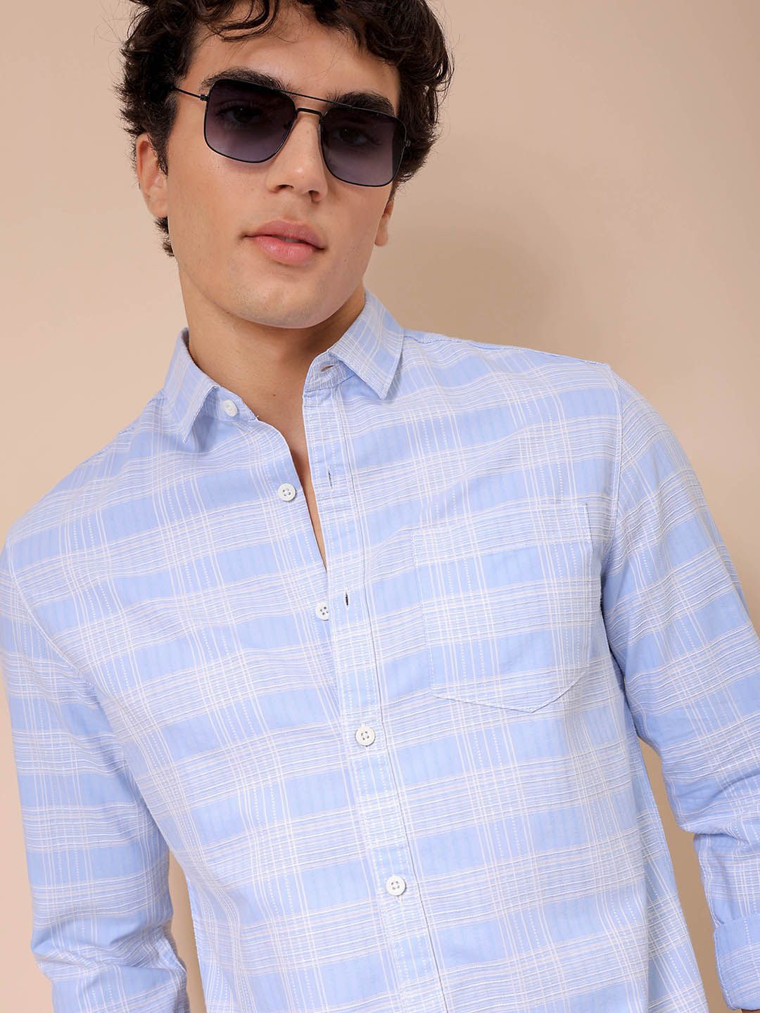 The Indian Garage Co Men Spread Collar Tartan Checked Cotton Slim Fit Casual Shirt